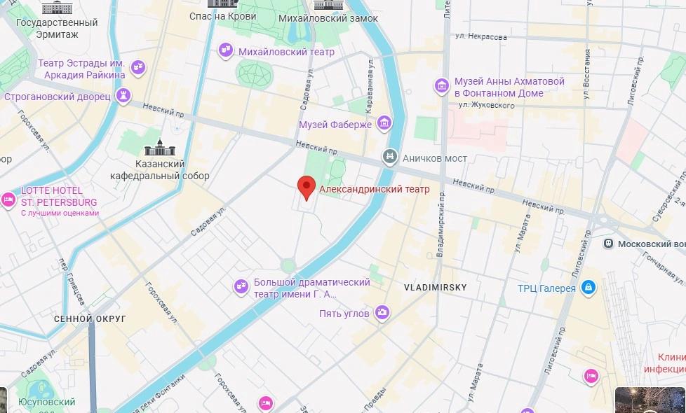 Карта, с указанием месторасположения "Александринский театр"